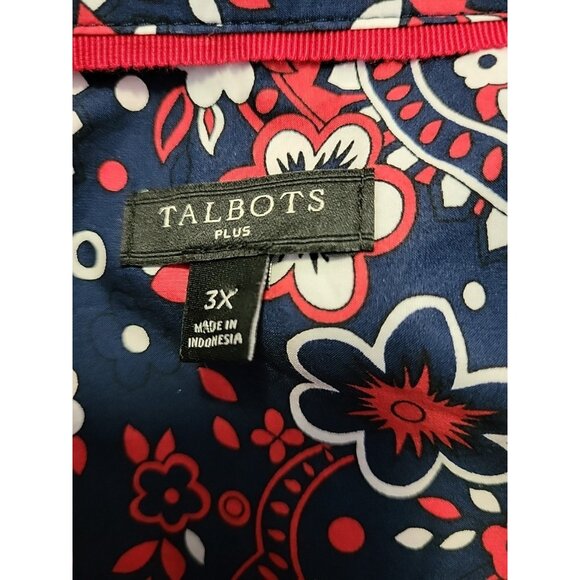 Talbots Plus Classic Cotton Shirt Navy Blue Red Picnic Paisley Floral 3X - Picture 6 of 6